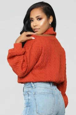 Fashion Nova Pullovers Cut Me Off Sweater - Rust