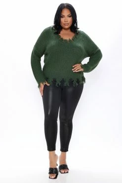 Fashion Nova Always Distressing Me Out Sweater - Green