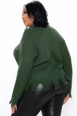 Fashion Nova Always Distressing Me Out Sweater - Green