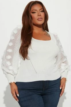Fashion Nova Flirty Flowers Puff Sleeve Pullover - Ivory Pullovers