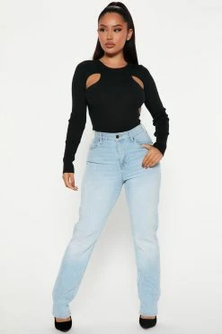 Fashion Nova Major Crush Cut Out Sweater Top - Black Pullovers