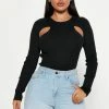Fashion Nova Major Crush Cut Out Sweater Top - Black Pullovers