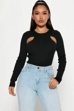 Fashion Nova Major Crush Cut Out Sweater Top - Black Pullovers