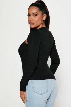 Fashion Nova Major Crush Cut Out Sweater Top - Black Pullovers