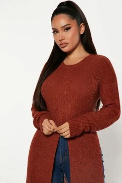 Fashion Nova Dream Girl Tunic Sweater - Brown/combo Pullovers