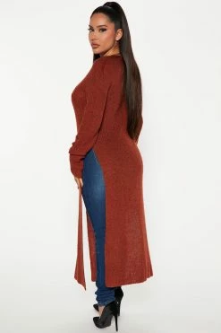 Fashion Nova Dream Girl Tunic Sweater - Brown/combo Pullovers