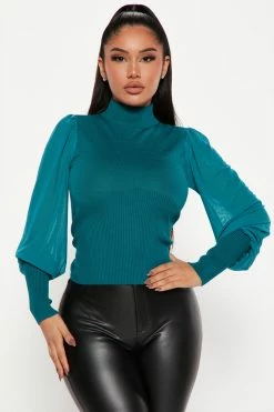 Fashion Nova Meet Me In Manhattan Sweater - Teal Pullovers