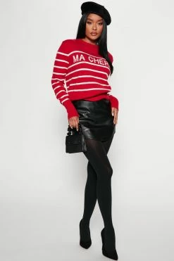 Fashion Nova Pullovers Ma Cherie Striped Sweater - Red
