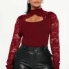 Fashion Nova Love And Lace Mock Neck Sweater - Burgundy Pullovers
