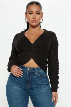Fashion Nova Yris Sweater - Black Cropped Sweaters
