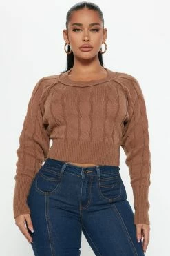 Fashion Nova Pullovers Charade Cable Knit Sweater - Mocha