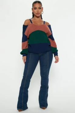 Fashion Nova Pullovers Fall Fave Striped Twist Sweater - Green/combo