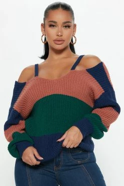 Fashion Nova Pullovers Fall Fave Striped Twist Sweater - Green/combo