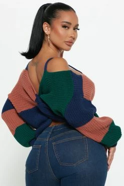 Fashion Nova Pullovers Fall Fave Striped Twist Sweater - Green/combo