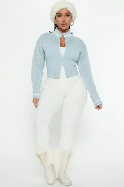 Fashion Nova Open Book Knit Bomber - Light Blue