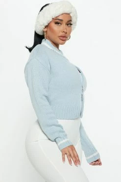 Fashion Nova Open Book Knit Bomber - Light Blue