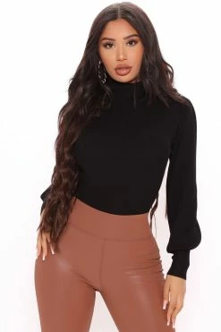 Fashion Nova Roll With You Turtleneck Top - Black