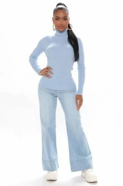 Fashion Nova Pullovers Tara Turtle Neck Sweater - Light Blue