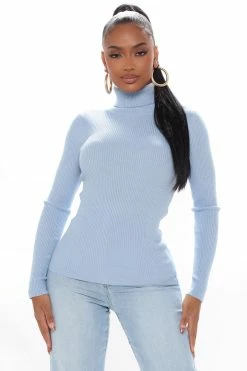 Fashion Nova Pullovers Tara Turtle Neck Sweater - Light Blue