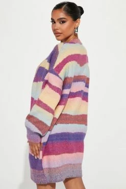 Fashion Nova Sunbeam Abstract Striped Cardigan - Purple/combo Cardigans