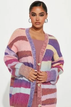 Fashion Nova Sunbeam Abstract Striped Cardigan - Purple/combo Cardigans