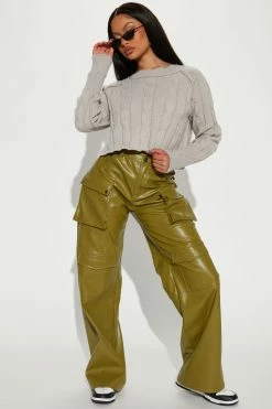 Fashion Nova Leave Me To It Cable Knit Sweater - Heather Grey