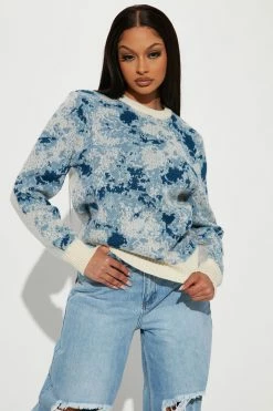 Fashion Nova Pullovers Blending In Camo Sweater - Blue/combo