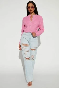 Fashion Nova Shine Bright Jewel Button Cardigan - Pink Cardigans