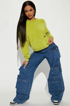 Fashion Nova Time Flies Chenille Sweater - Green Pullovers