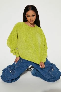 Fashion Nova Time Flies Chenille Sweater - Green Pullovers