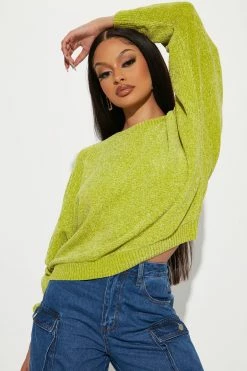 Fashion Nova Time Flies Chenille Sweater - Green Pullovers