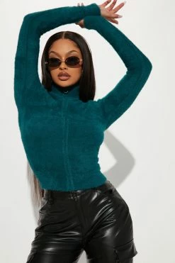Fashion Nova Cardigans Party Crasher Zip Up Sweater - Teal