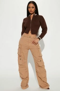 Fashion Nova Open Book Knit Bomber - Chocolate Cardigans