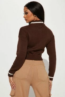 Fashion Nova Open Book Knit Bomber - Chocolate Cardigans