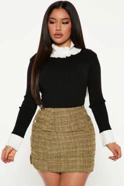 Fashion Nova Class Me Up Ribbed Sweater - Black