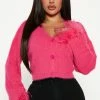 Fashion Nova Paulette Fuzzy Feather Sleeve Cardigan - Pink
