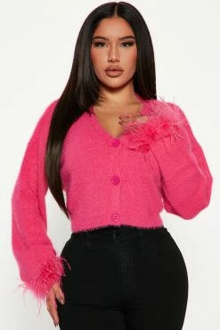 Fashion Nova Paulette Fuzzy Feather Sleeve Cardigan - Pink