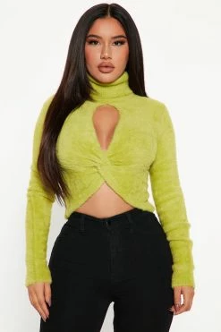 Fashion Nova Knot My Problem Turtleneck Sweater - Green Pullovers