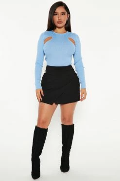 Fashion Nova Major Crush Cut Out Sweater Top - Blue Pullovers