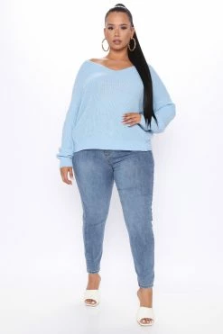 Fashion Nova Falls Favorite Girl Sweater II - Light Blue Pullovers