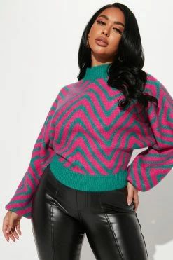 Fashion Nova Pullovers Star Power Zig Zag Stripe Sweater - Green/combo
