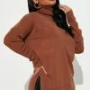 Fashion Nova Pullovers Tune It Out Turtleneck Tunic Sweater - Brown