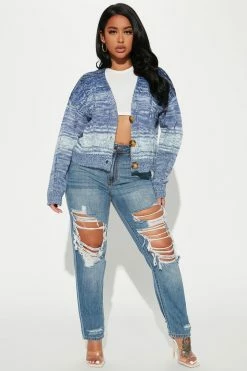 Fashion Nova Cardigans Old School Vibes Cardigan - Blue/combo