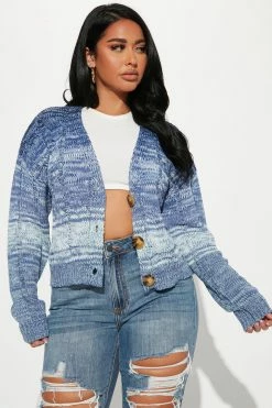 Fashion Nova Cardigans Old School Vibes Cardigan - Blue/combo