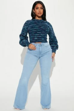 Fashion Nova Had Your Chance Open Back Sweater - Blue/combo Pullovers