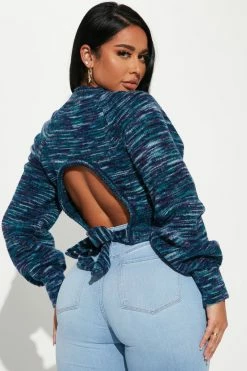 Fashion Nova Had Your Chance Open Back Sweater - Blue/combo Pullovers