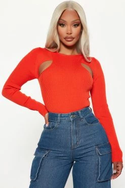 Fashion Nova Pullovers Major Crush Cut Out Sweater Top - Orange