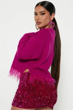 Fashion Nova Feeling Flashy Feather Sweater - Fuchsia