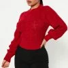 Fashion Nova Melissa Cable Knit Cropped Sweater - Red Pullovers