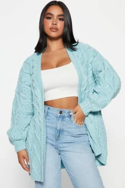 Sweater Sale 10 Fashion Nova Road Trip Cable Knit Cardigan - Blue Cardigans